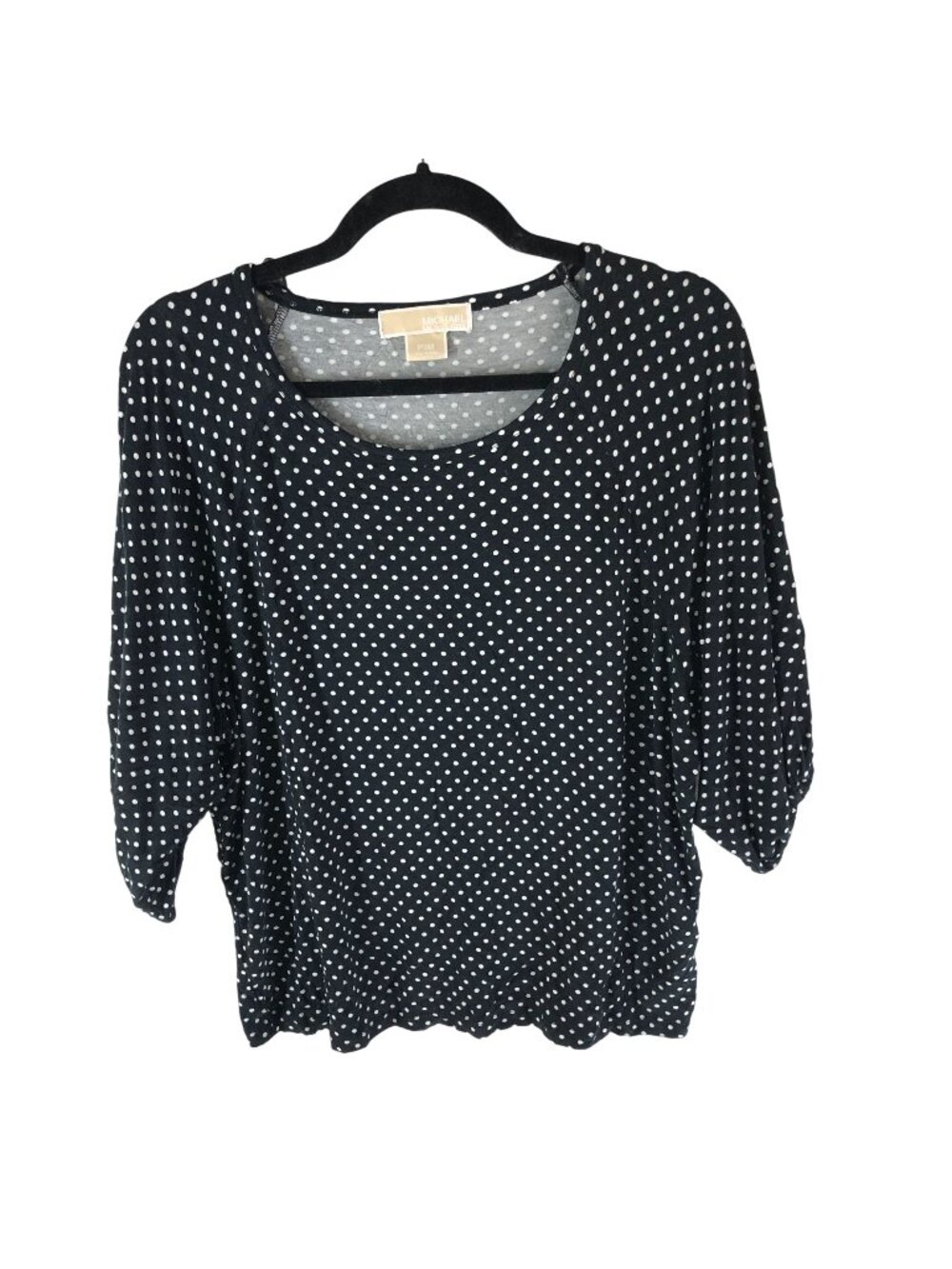 Michael Kors Womens Top Blouse Puff Sleeve Knit Stretch Polka Dot Black White PM
